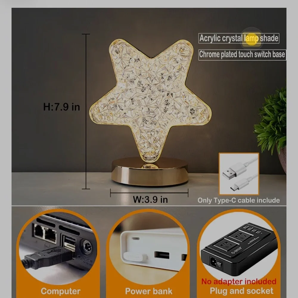 *Star Shaped Crystal Table Lamp / night light brand new in box